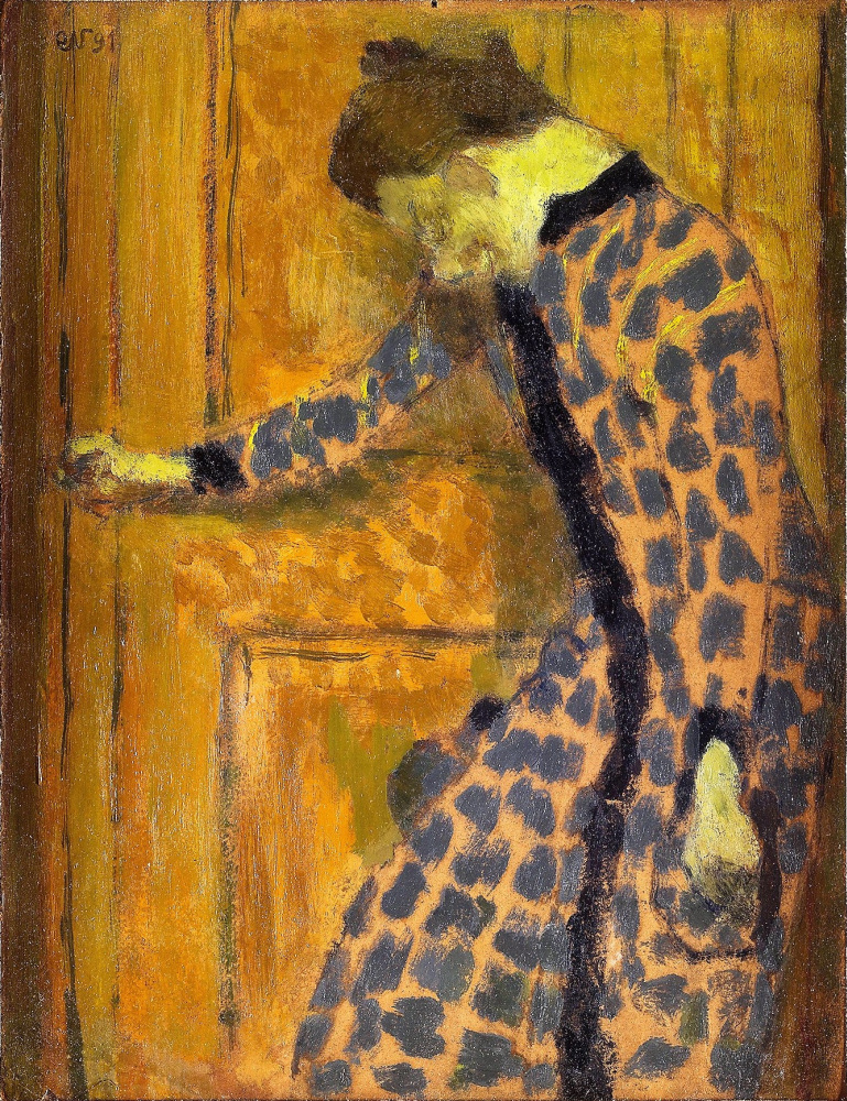 Jean Edouard Vuillard. 女孩有她的手在门把手上(在门)