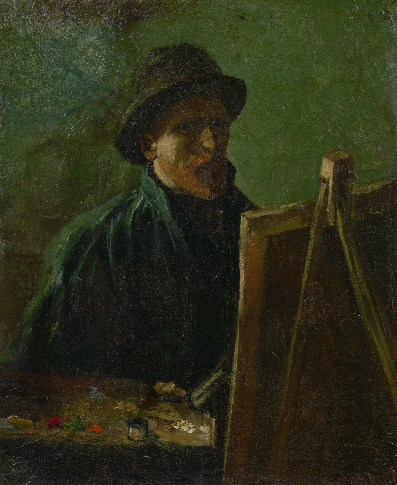 Vincent van Gogh. Self portrait in a dark felt hat at the easel