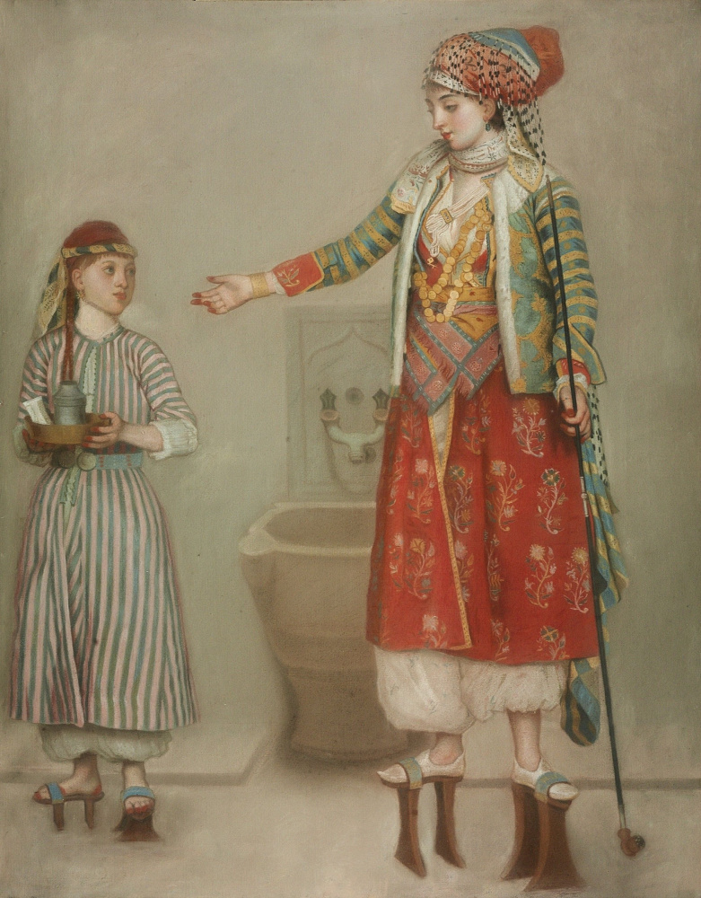 Lady in Turkish costume with her maid in the bath