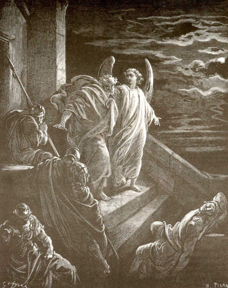 Paul Gustave Dore. Illustration to the Bible: The release of the Apostle Peter from prison