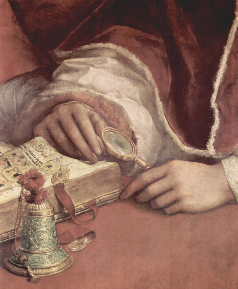 Raphael Sanzio. Portrait of Pope Leo X with cardinals Giulio de ' Medici and Luigi dei Rossi. Fragment