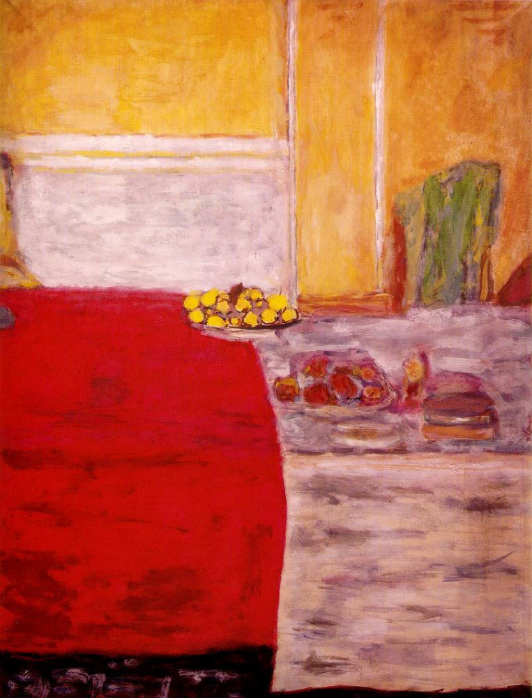 Pierre Bonnard. Fruit on a red tablecloth