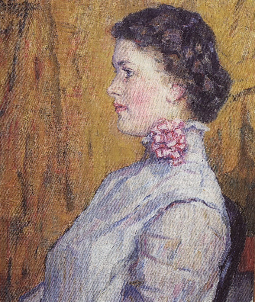 Vasily Ivanovich Surikov. Portrait of an unknown woman on a yellow background