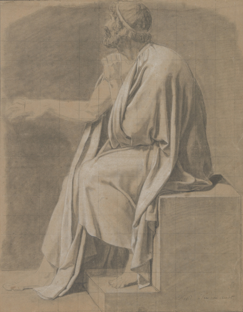 Jacques-Louis David. Sitting the man in the drape. Sketch for the painting "Death of Socrates"