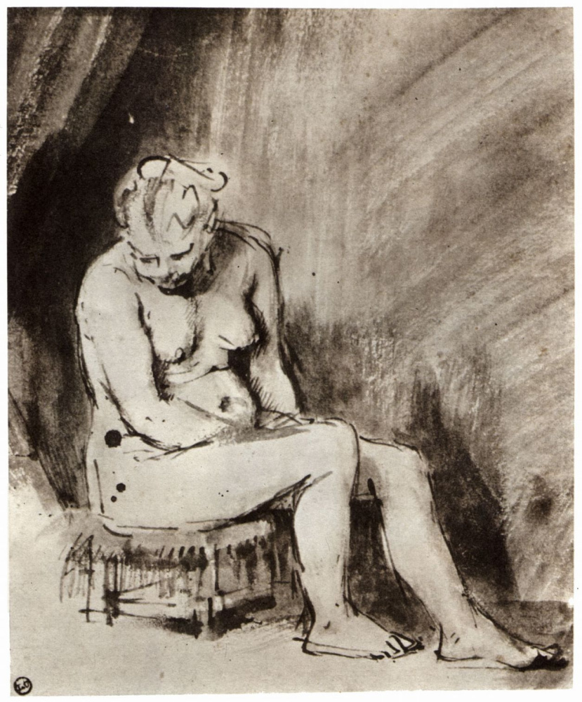 Rembrandt Harmenszoon van Rijn. Nude sitting on stool