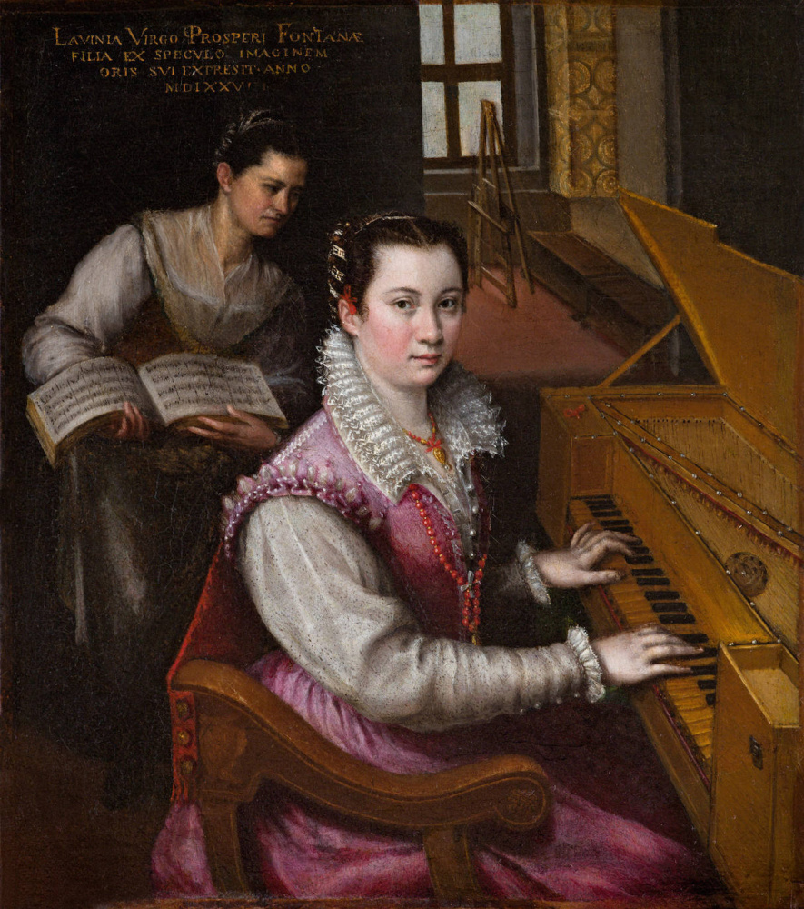 Лавиния Фонтана. 与Clavichord和Handmaid的自画像