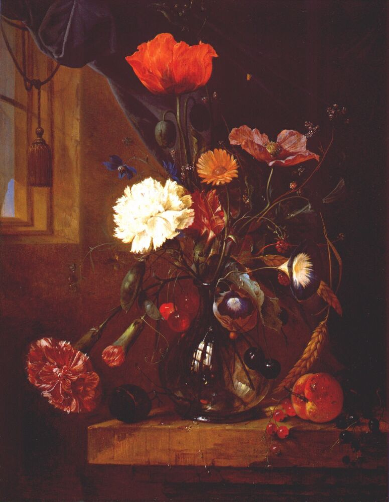 Cornelis de Hem. A bouquet of flowers in a glass vase