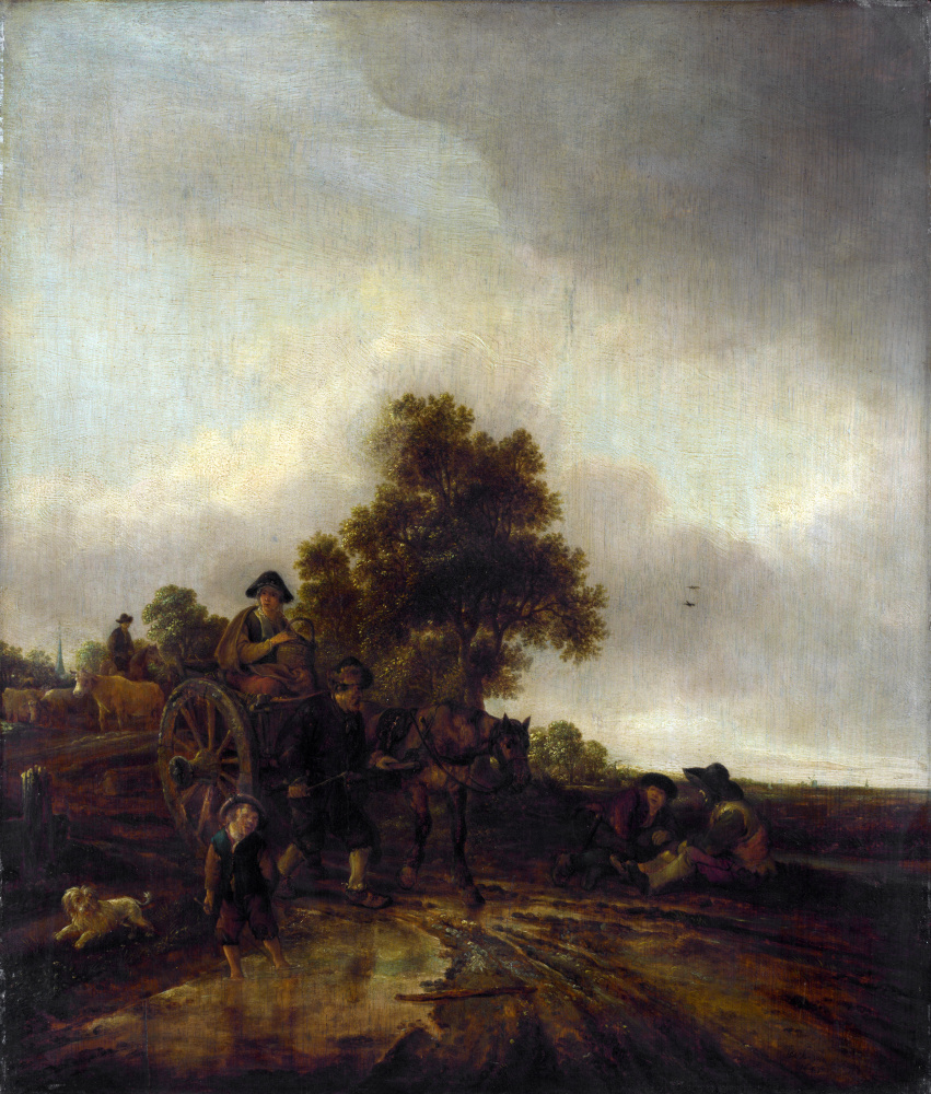 Исаак Янс ван Остаде. Пейзаж с крестьянами и корзиной