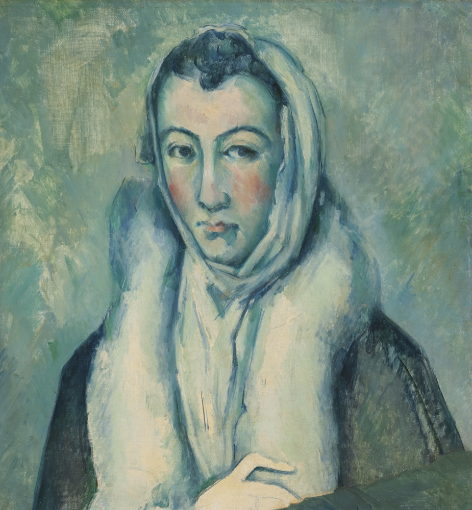 Paul Cezanne. 貂皮中的女士。模仿el greco