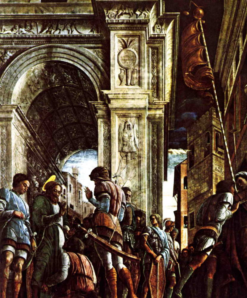 Andrea Mantegna. The procession of St. James to the penalty. The fresco of the chapel of Ovetari in the Church of the Eremitani in Padua