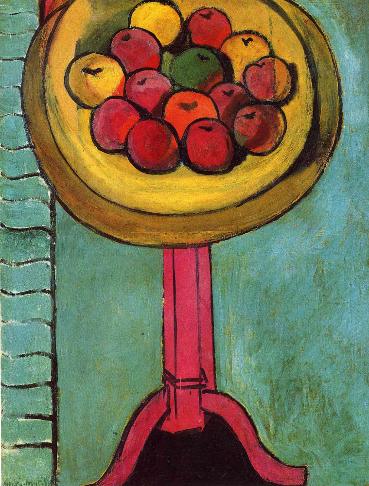 Henri Matisse. Apples on a table, green background