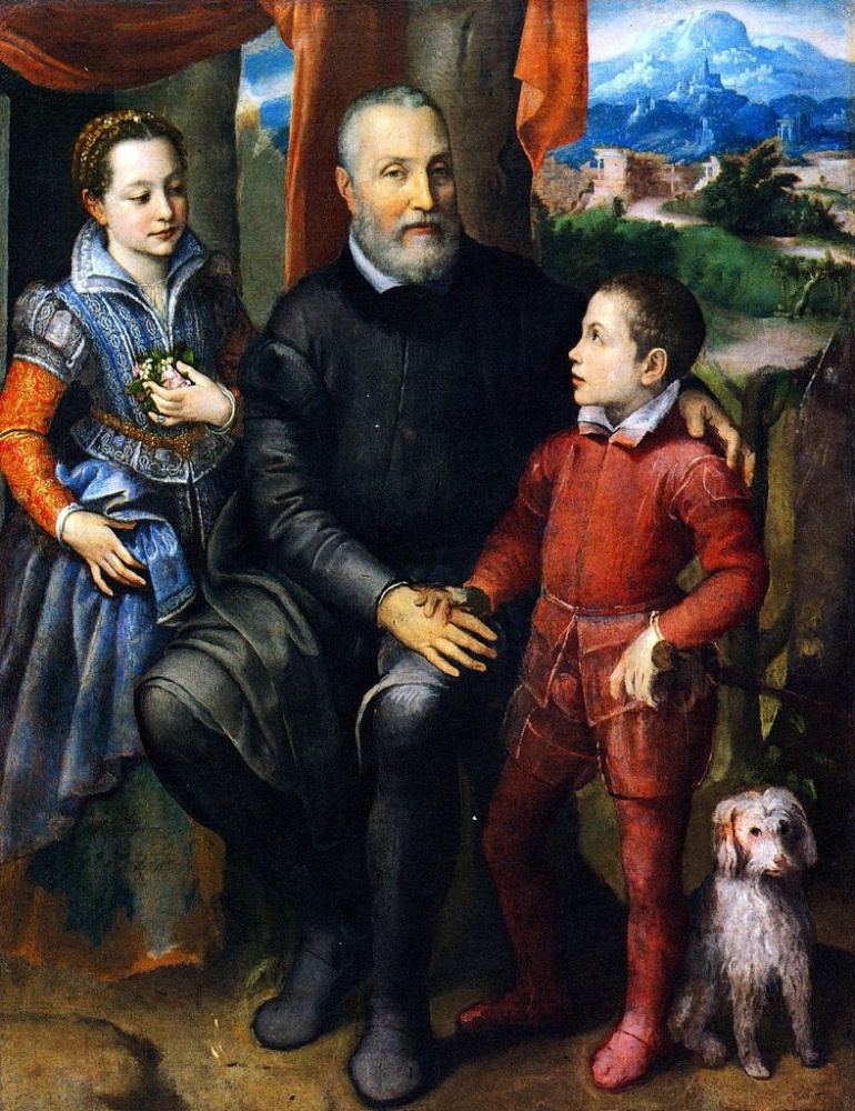 Porträt der Familie des Künstlers: Vater Amilcar, Schwester Minerva und Bruder Asdrubal