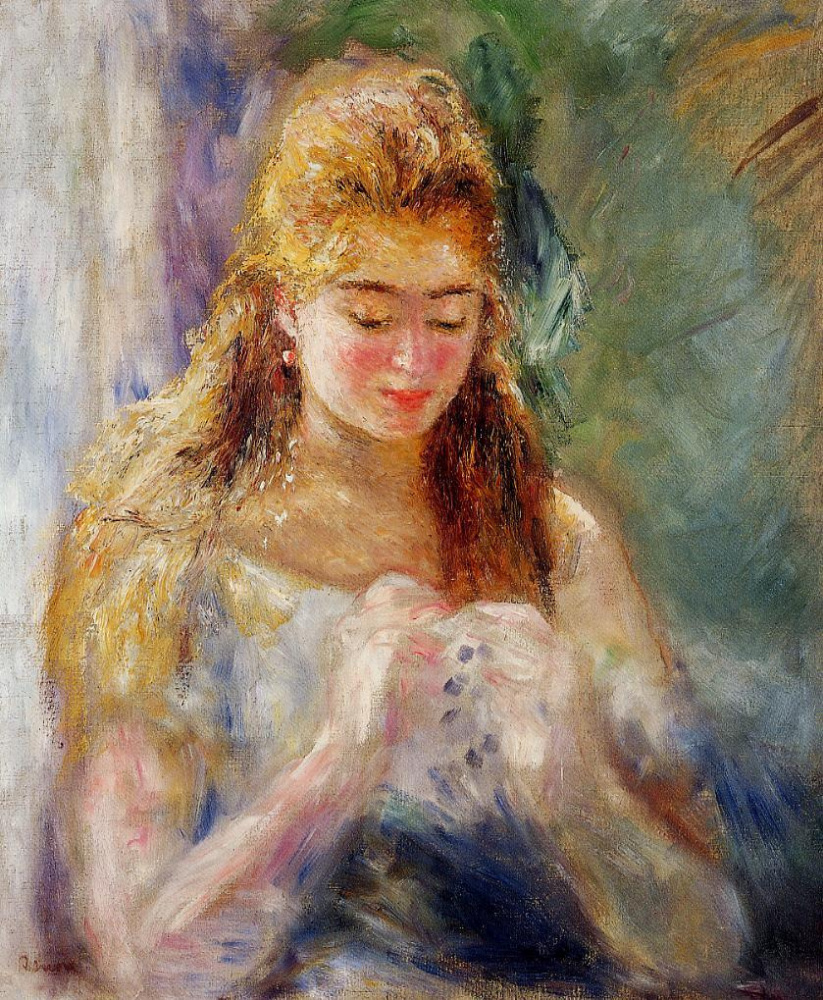 Pierre Auguste Renoir. The woman behind the sewing