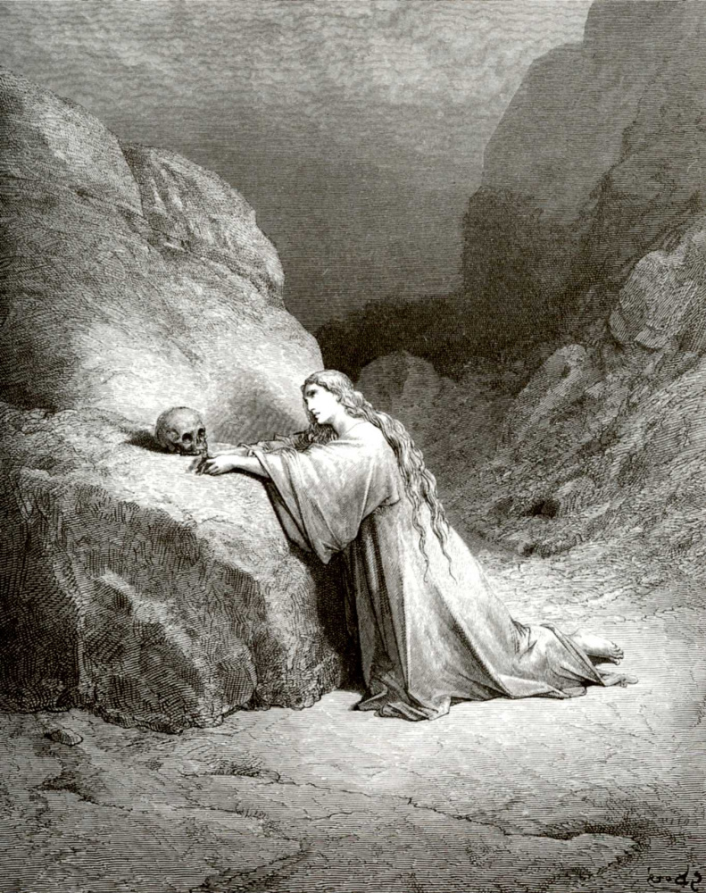 Paul Gustave Dore. Bible illustration: Repentant Mary Magdalene