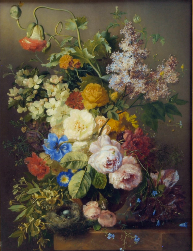 Георг Якоб Иоганн ван Ос. Цветочный натюрморт с птичьим гнезом