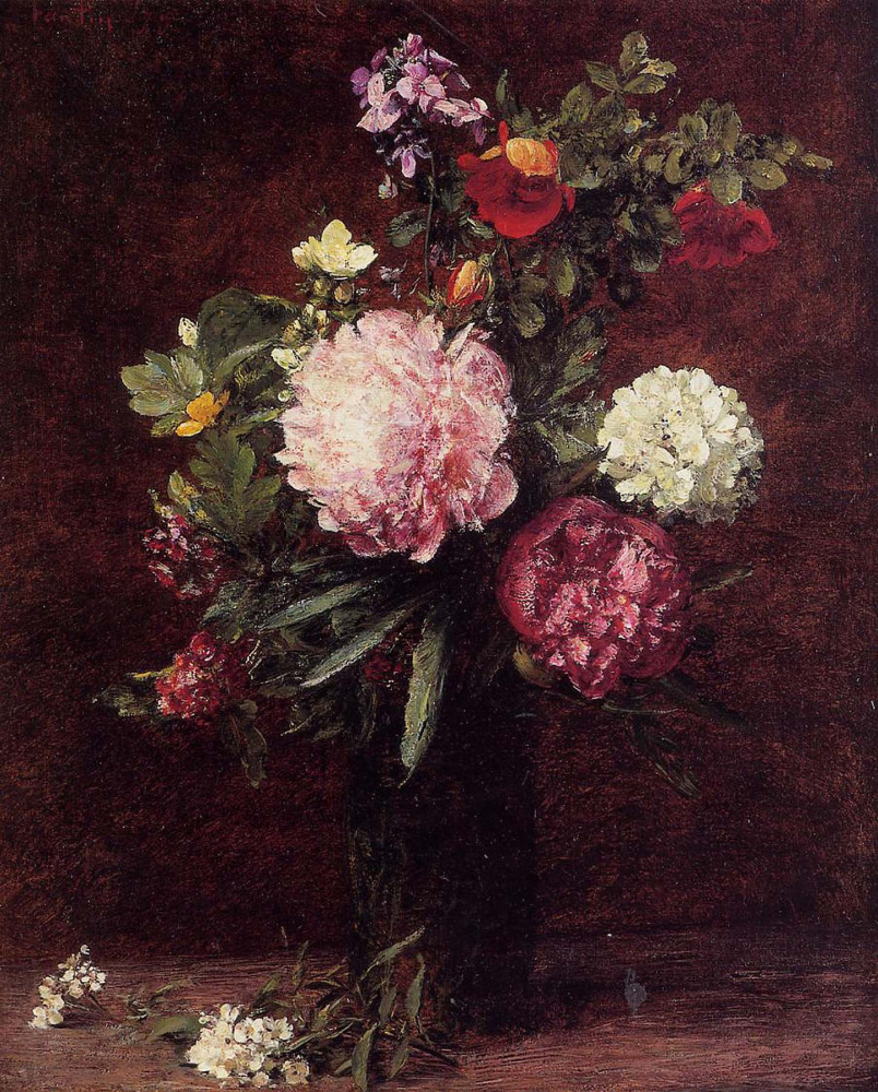 Henri Fantin-Latour. A large bouquet with three peonies