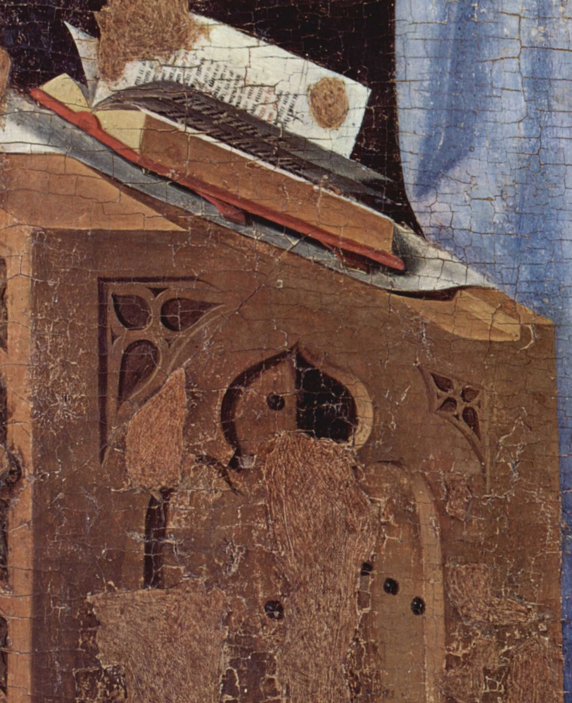 Antonello da Messina. The Annunciation, a fragment. Detail: chair Mary