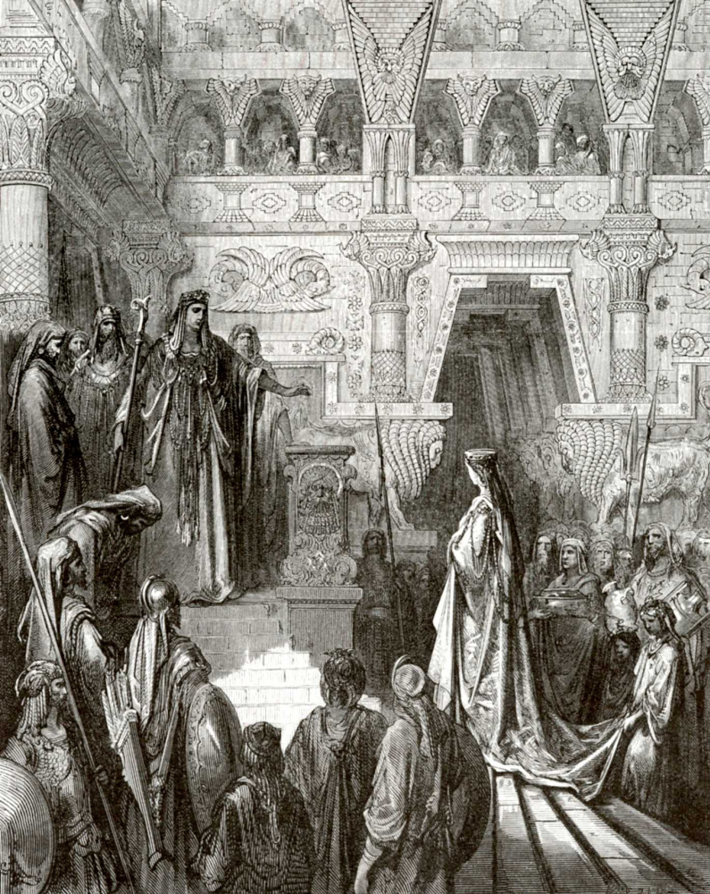 Paul Gustave Dore. Illustration to the Bible: Solomon accepts the Queen of Sheba