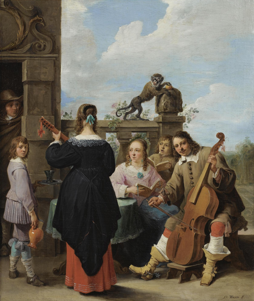 David Teniers the Younger. A FAMILY CONCERT ON THE TERRACE OF A COUNTRY HOUSE: A SELF PORTRAIT OF THE ARTIST WITH HIS FAMILY