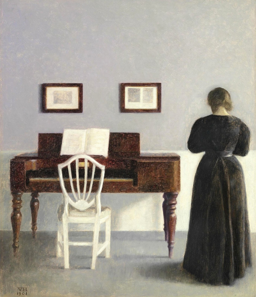 Vilhelm Hammershøi. Interior with white piano chair