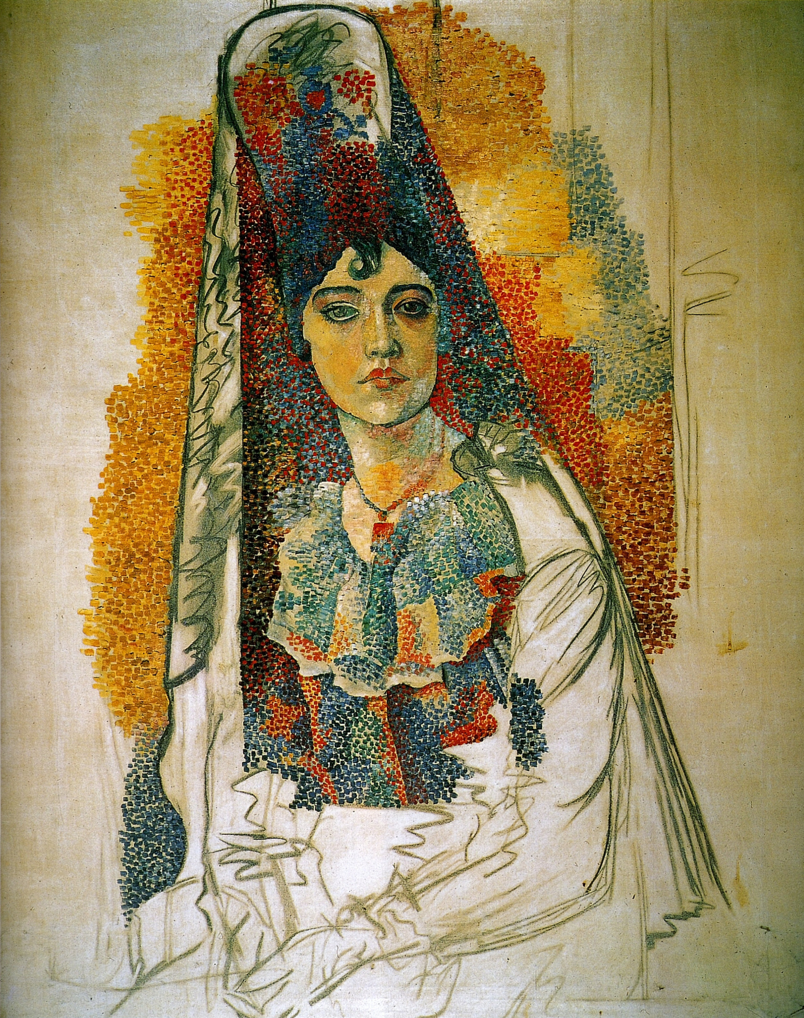 The girl in the Mantilla (a Girl in a Spanish costume. La Salchichona),  1917, 89×116 cm by Pablo Picasso: History, Analysis & Facts | Arthive