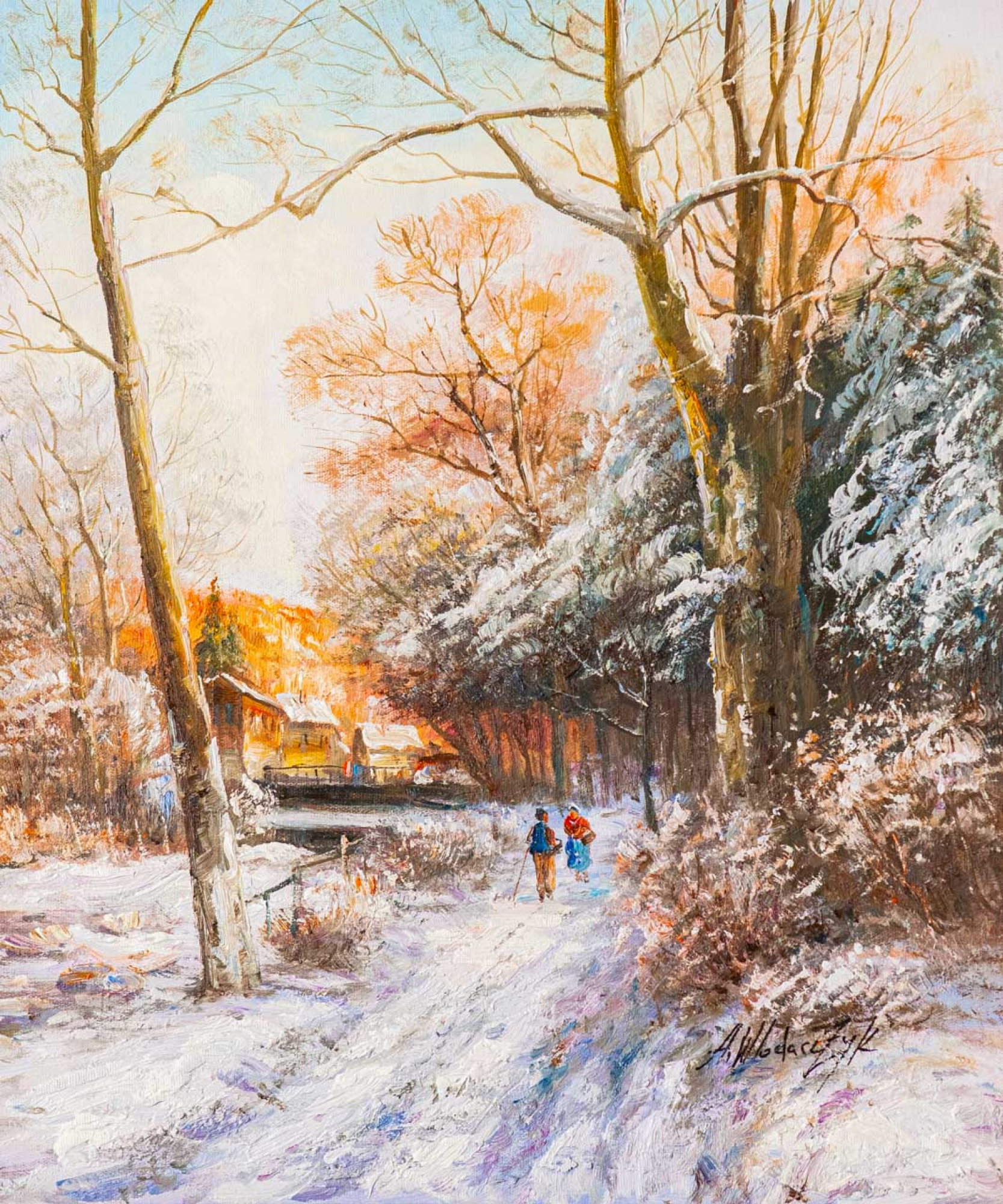 Winter online road in the village