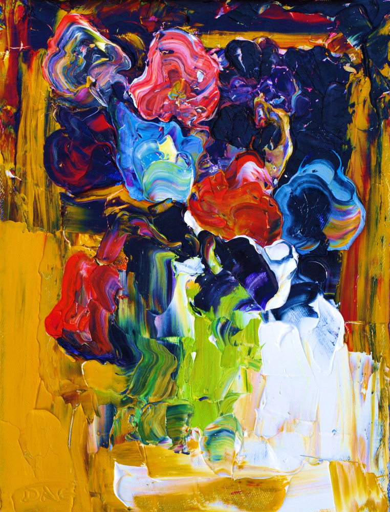 Alexander Ocher Kandinsky-DAE. Bouquet of flowers on a yellow background
