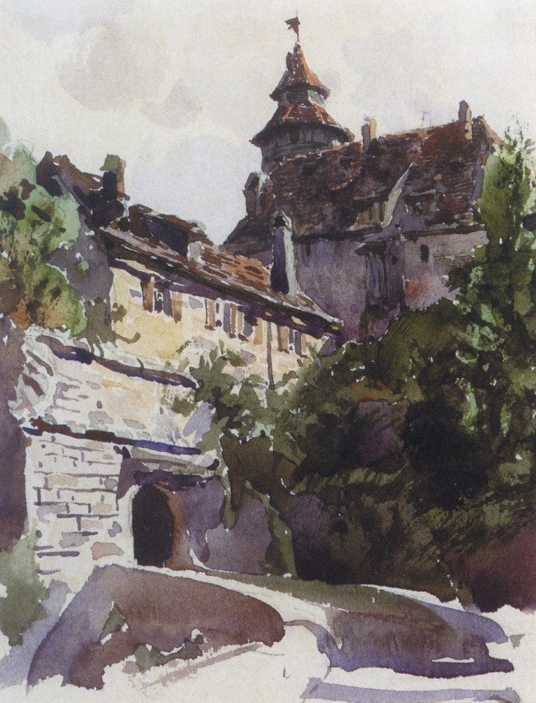 Vasily Dmitrievich Polenov. Rincón de una ciudad medieval con una muralla.