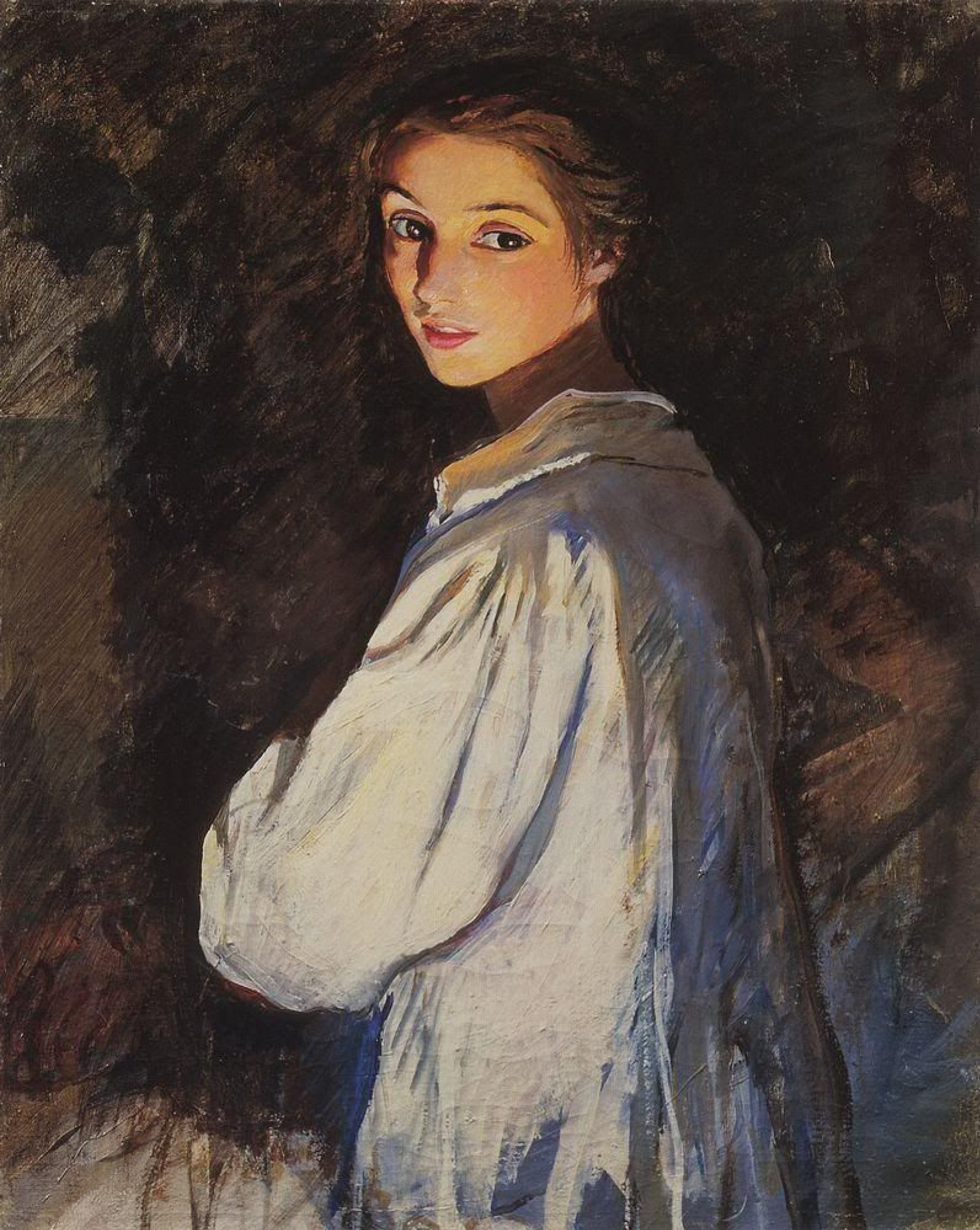 A girl with a candle. Self portrait, 1911, 56×72 cm by Zinaida