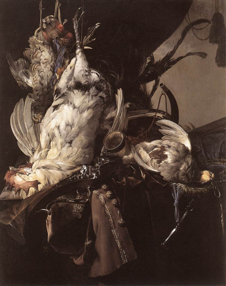 Willem van Aelst. Still life with dead birds and hunting weapons