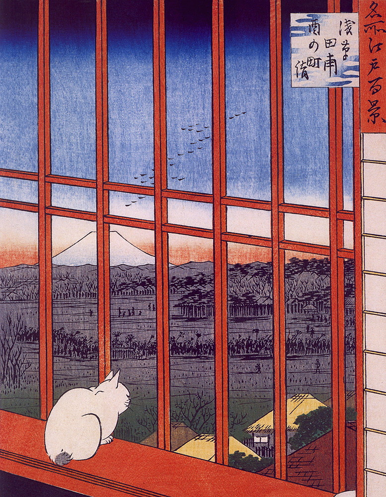 Utagawa Hiroshige. Asakusa rice fields and festival Toranomaki. The series "100 famous views of Edo"