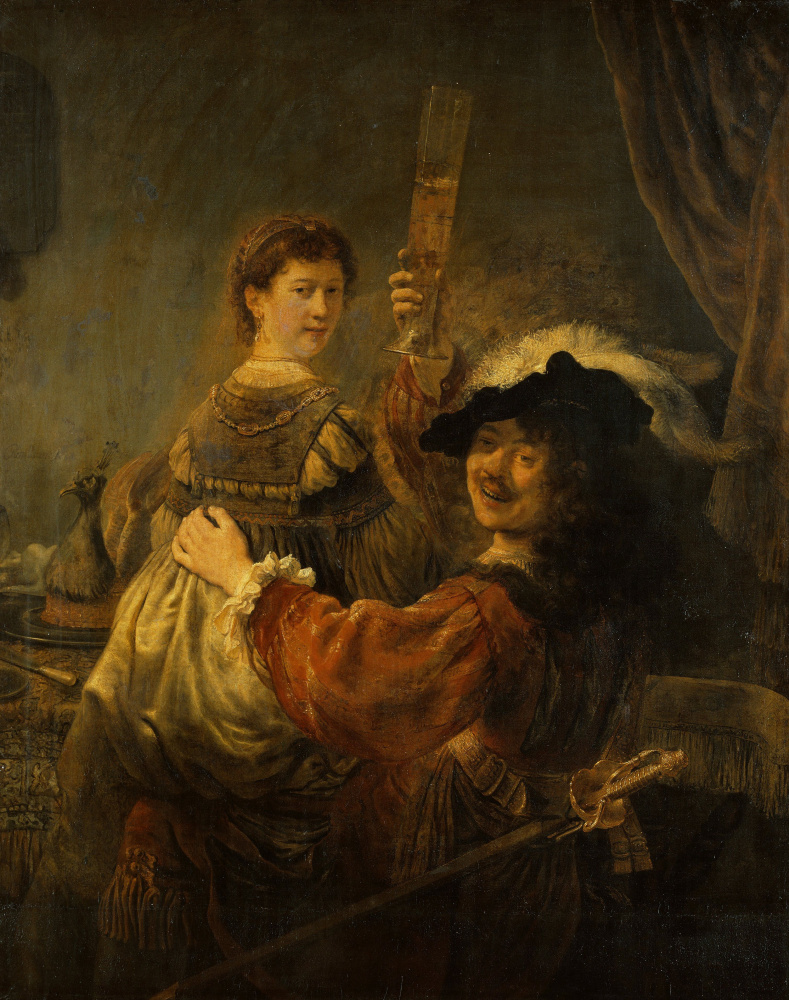 Rembrandt Harmenszoon van Rijn. 浪子的小儿子在酒馆里（Saskia跪在地上的自画像）