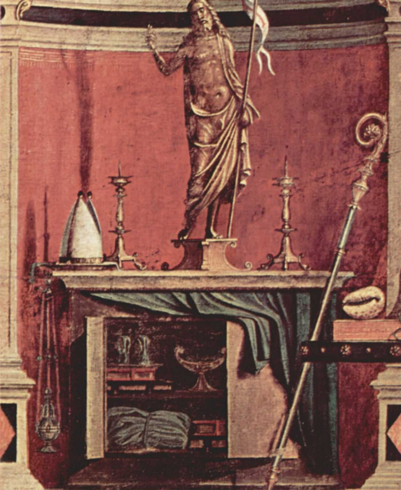 Vittore Carpaccio. The cycle of paintings of the chapel of the Scuola di San Giorgio Schiavoni. The scene of the vision of St. Augustine. Detail