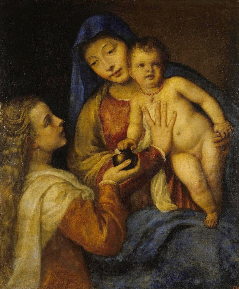 Titian Vecelli. Madonna y el niño con María Magdalena