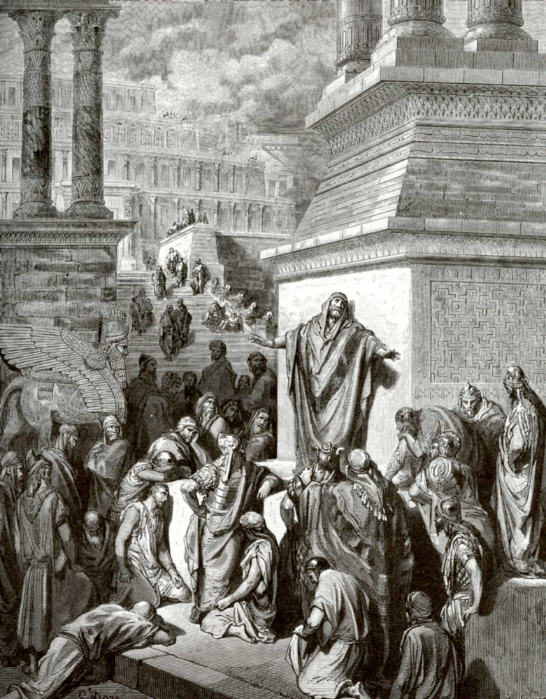 Поль Гюстав Доре. Иллюстрация к Библии: Иона проповедует на улицах Ниневии