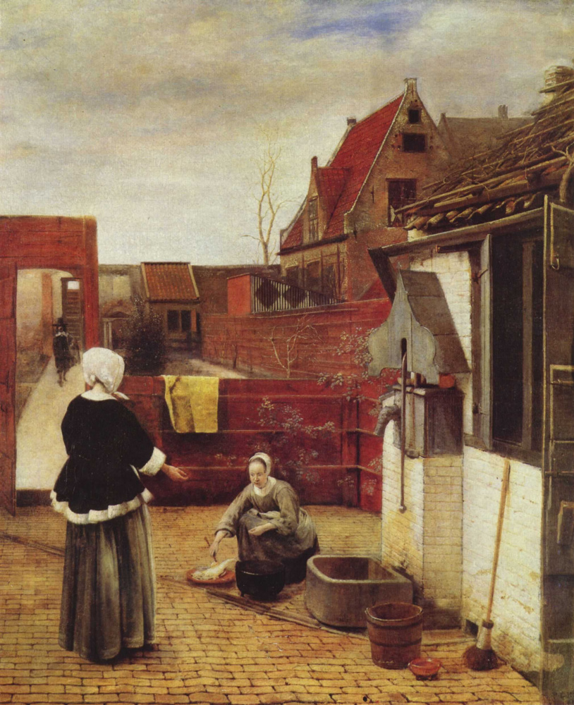 Pieter de Hooch. A Woman and her Maid in a Courtyard