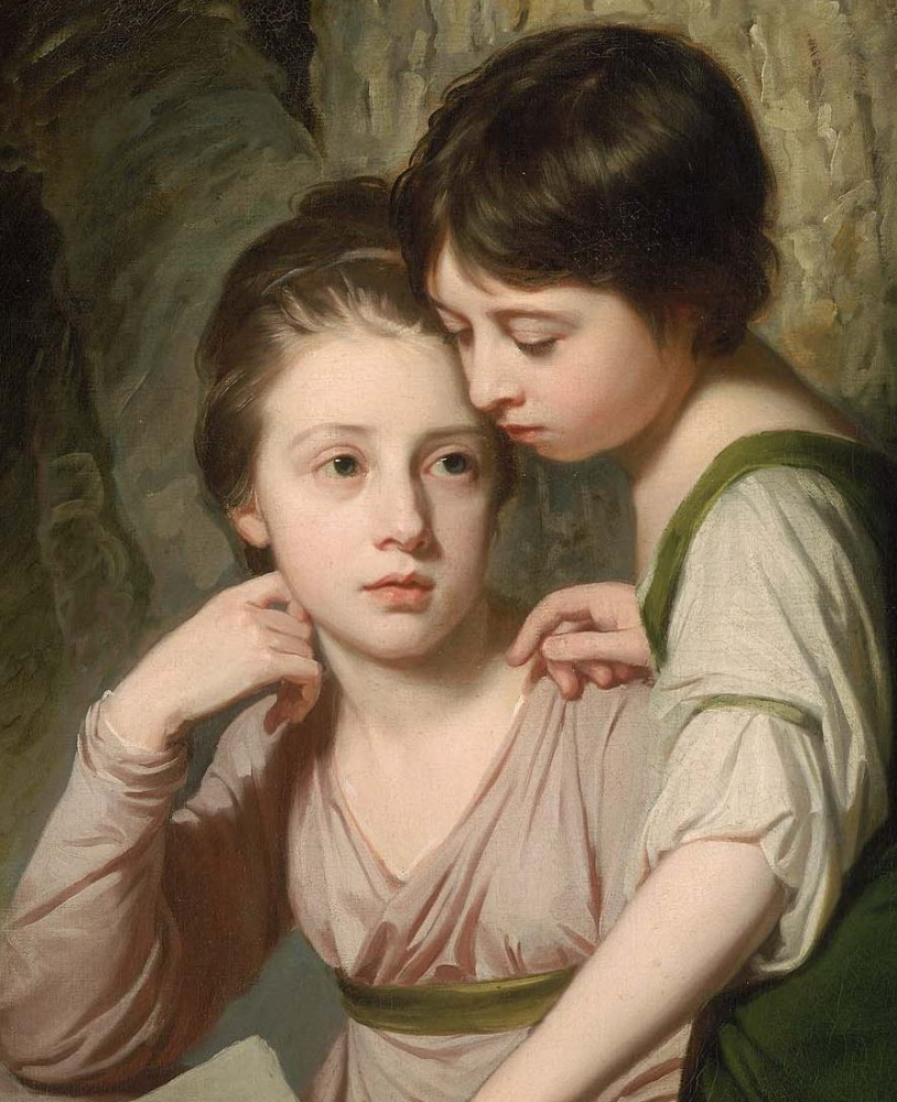George Romney. Portrait of two girls. Elizabeth and Sophia Cumberland. Fragment