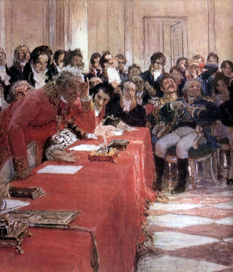 Илья Ефимович Репин. А. С. Пушкин на акте в Лицее 8 января 1815 года. Фрагмент