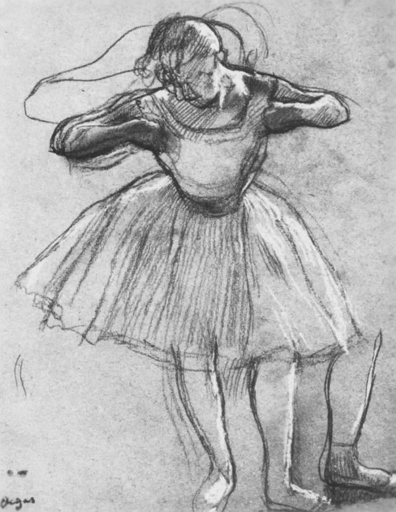 Edgar Degas. Ballerina, combing a dress, in the side light