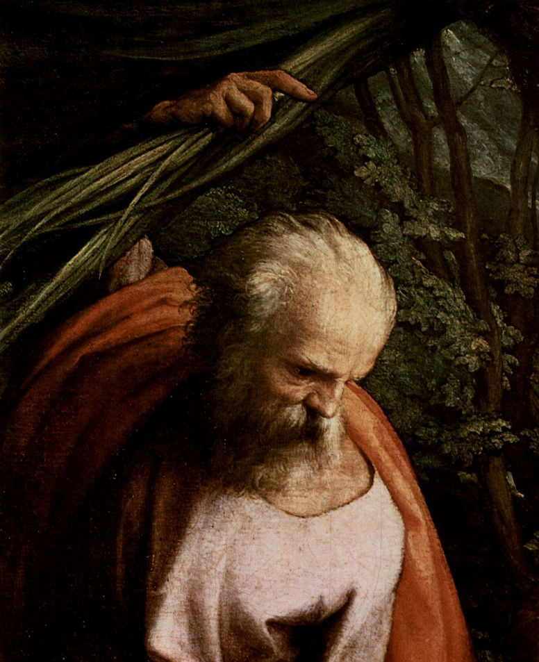 Antonio Correggio. Rest on the flight into Egypt, with St. Francis, detail: St. Joseph