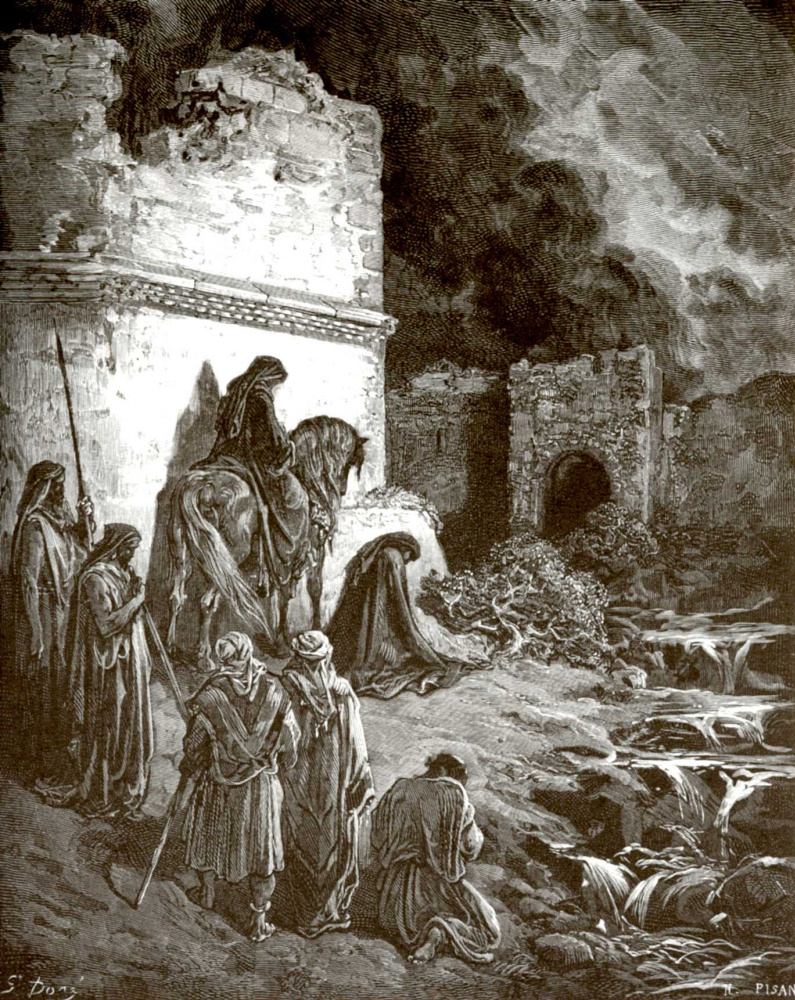 Paul Gustave Dore. Illustration to the Bible: Nehemiah at the walls of Jerusalem