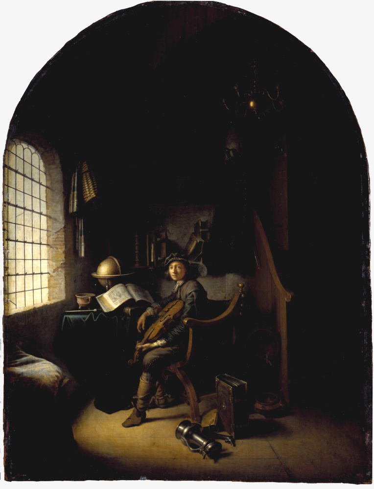 Gerrit (Gerard) Dow. Interior with young violinist