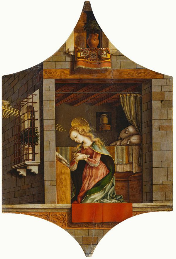 Carlo Crivelli. The Annunciation. Altar triptych, right top