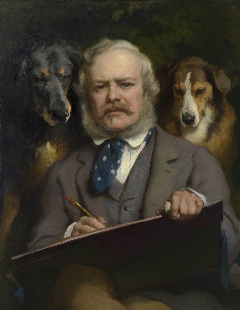 Edwin Henry Landseer. The connoisseurs: portrait of the artist with two dogs