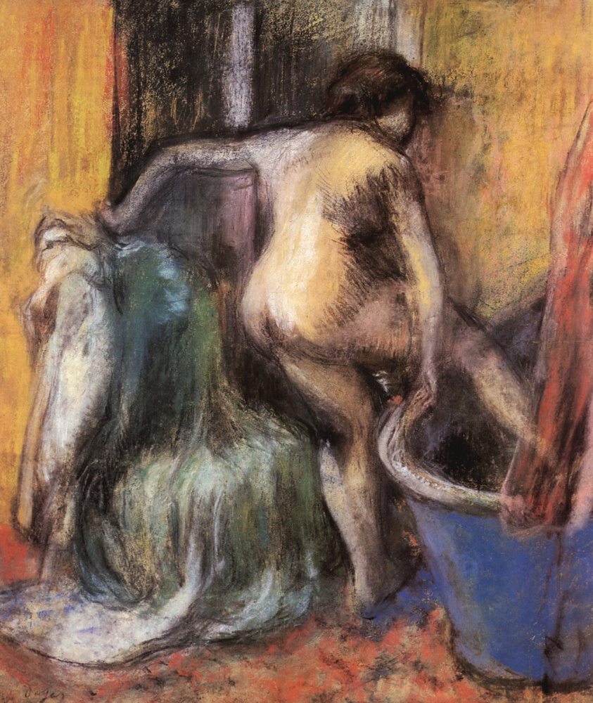 Edgar Degas. Nude, incoming in the tub