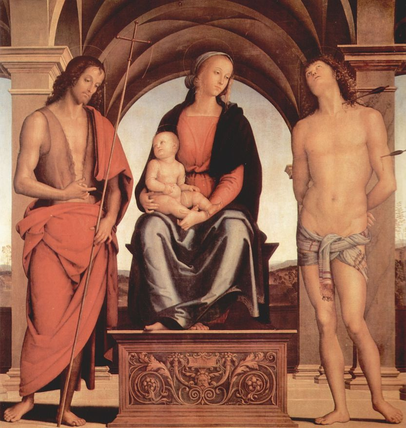 Pietro Perugino. Madonna enthroned with St. John the Baptist and St. Sebastian