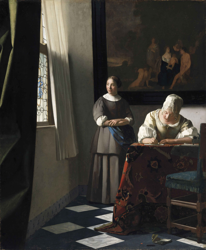 Jan Vermeer. Dame, die einen Brief und ihr Dienstmädchen schreibt