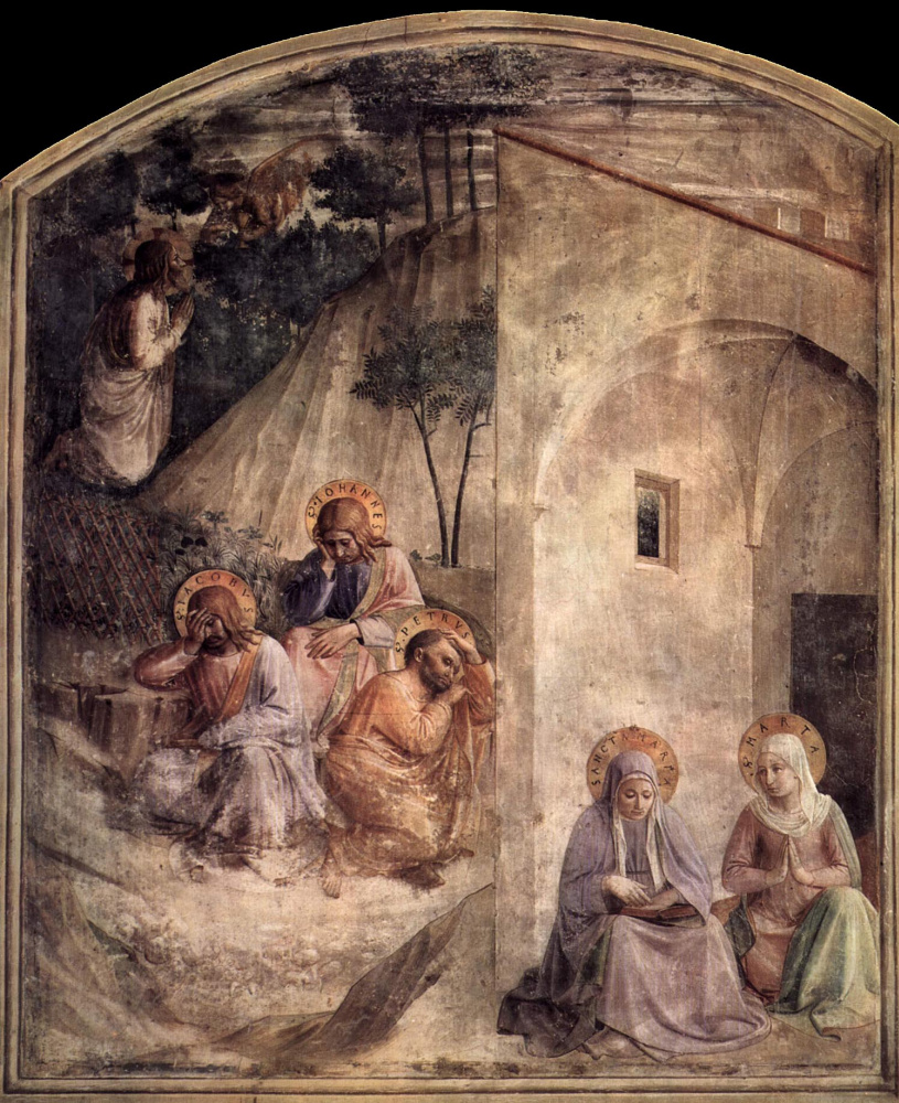 Fra Beato Angelico. Praying for the Chalice. Maria and Martha. Fresco of the Monastery of San Marco, Florence