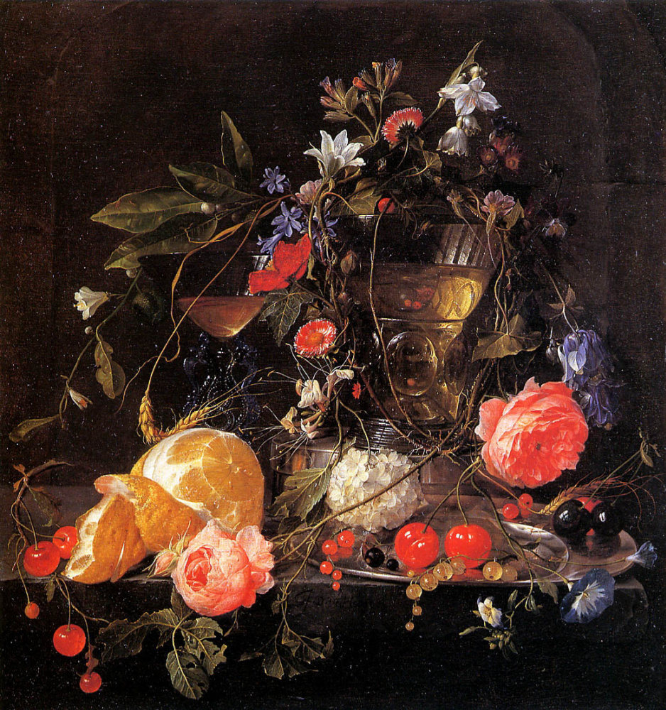 Jan Davids de Hem. Floral still life with fruit