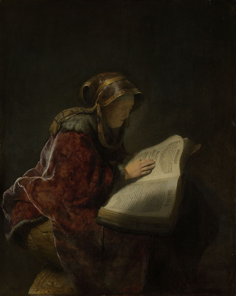 Rembrandt Harmenszoon van Rijn. Old woman reading (presumably, the prophetess Anna)